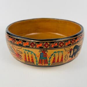 Decorative Peru Painted Clay Potter Bowl Signed 2004 7 1/8" x 2 5/8"